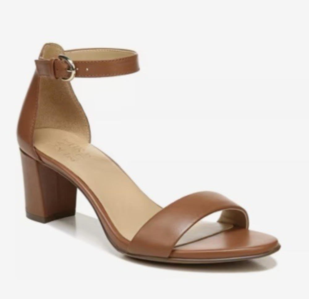 Naturalizer Womens 9.5 Sandals Tan Leather Ankle Strap Dressy Block Heels NWOT
